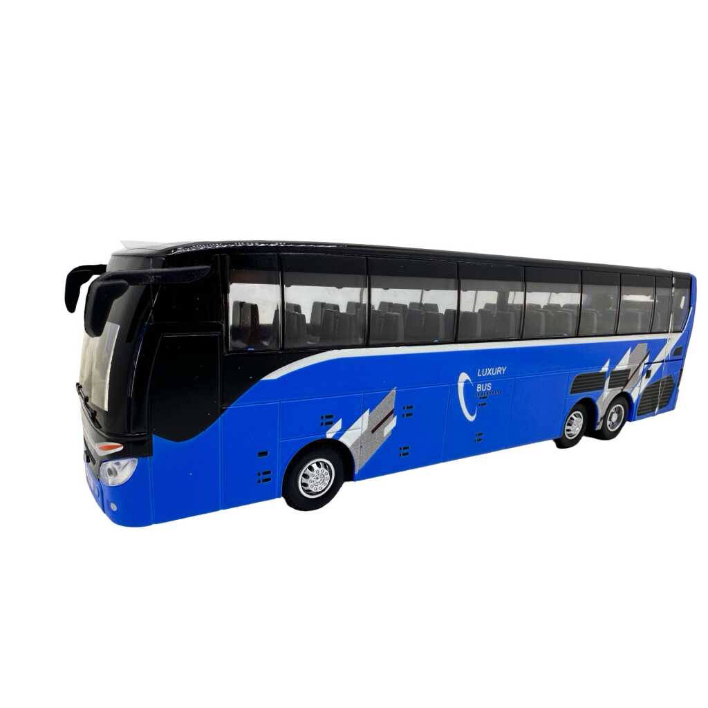 Macheta metal Autobuz Luxury Bus albastru 1:30 cu lumini sunete si resort