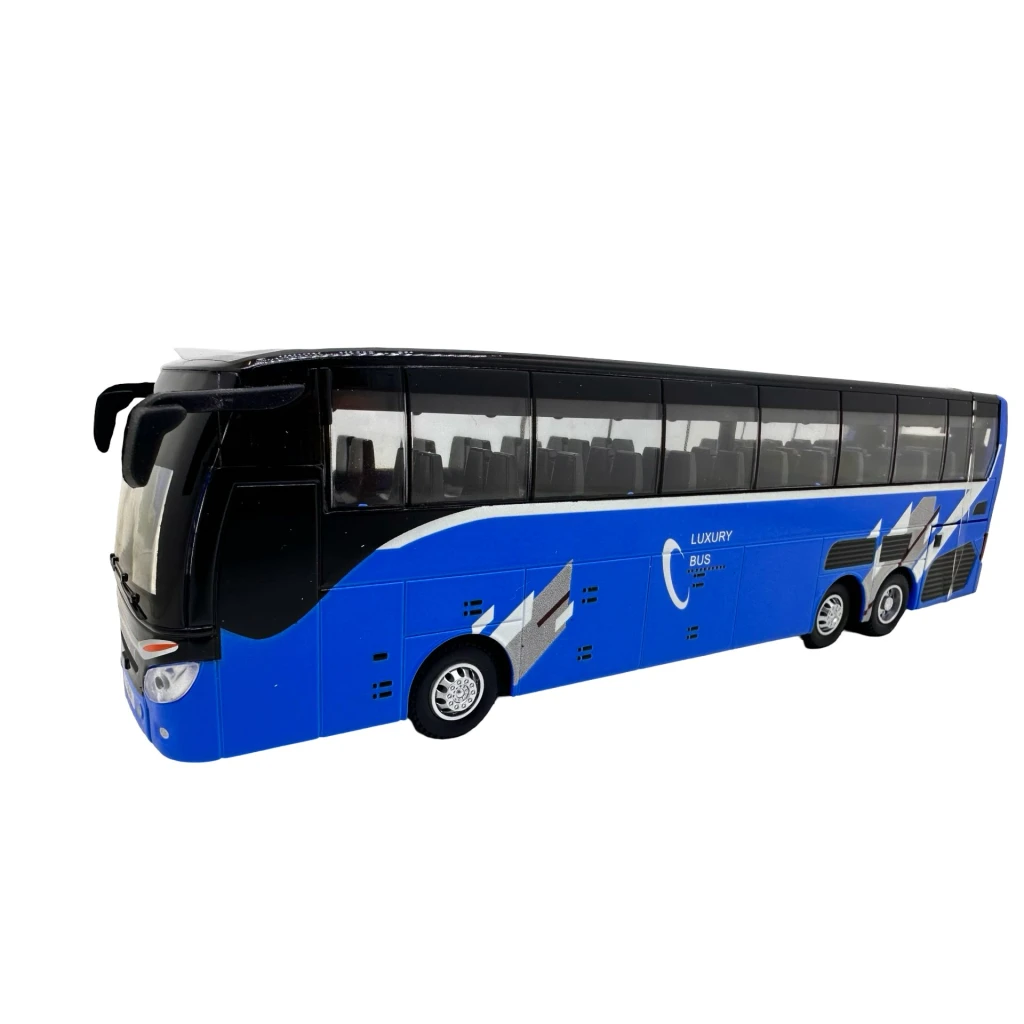 Macheta metal Autobuz Luxury Bus albastru 1:30 cu lumini sunete si resort