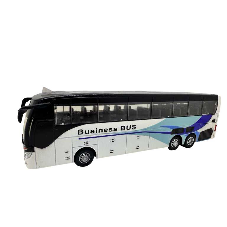 Macheta metal Autobuz Luxury Bus alb 1:30 cu lumini sunete si resort
