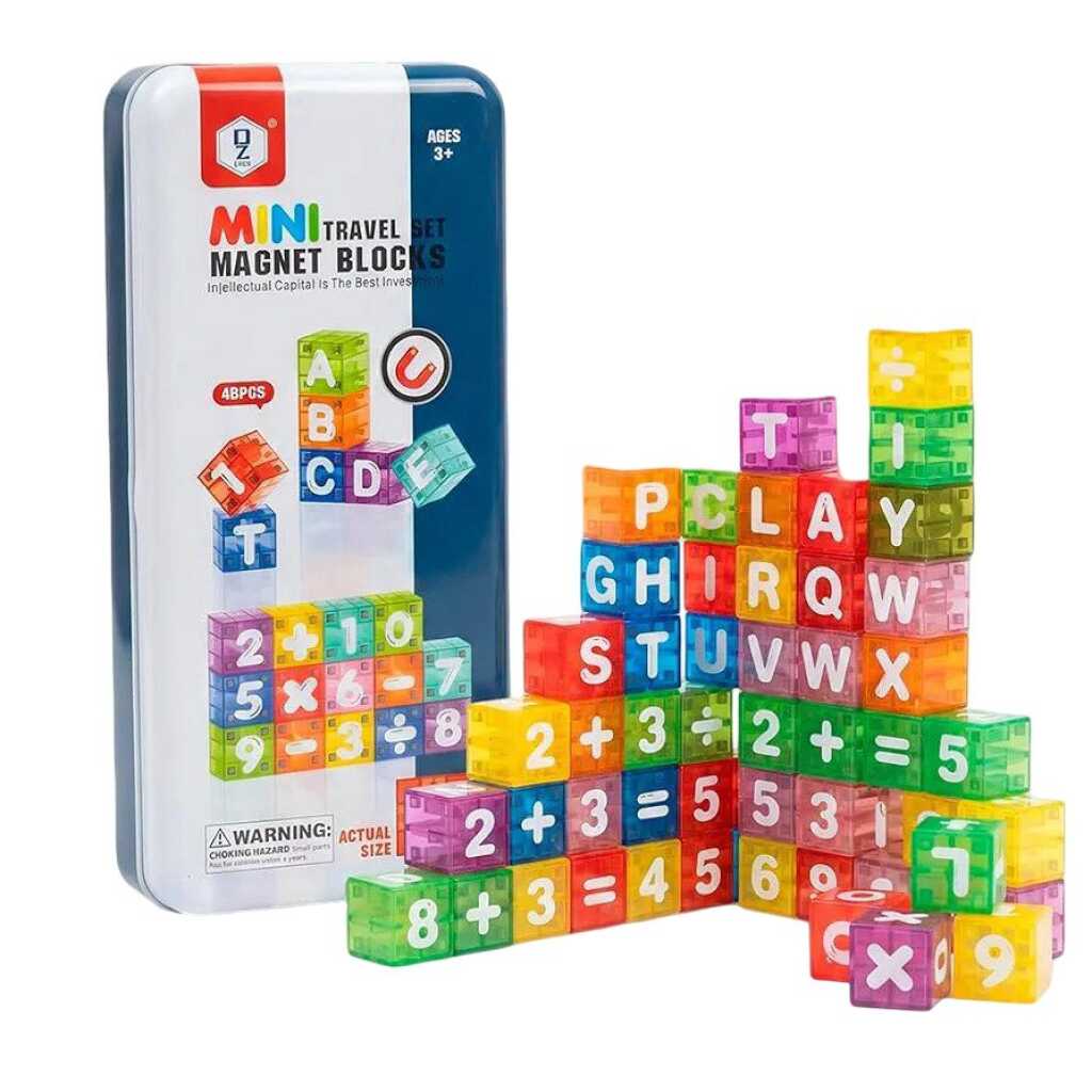 Set educativ cuburi magnetice cu litere și cifre 40 piese cutie de transport