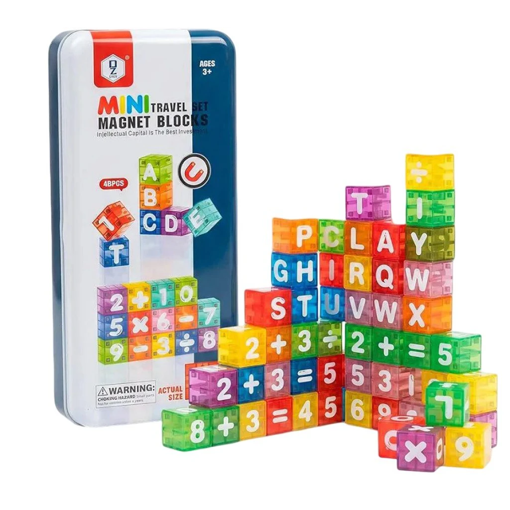 Set educativ cuburi magnetice cu litere și cifre 40 piese cutie de transport