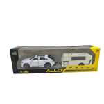 Set machetă Audi Q8 cu rulotă 1:36 metal si plastic lumini și sunete