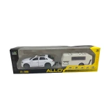 Set machetă Audi Q8 cu rulotă 1:36 metal si plastic lumini și sunete