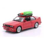Macheta auto Bburago BMW M3 E30 1988 rosu cu portbagaj si bagaje pe plafon scara 1:24 - imagine 5
