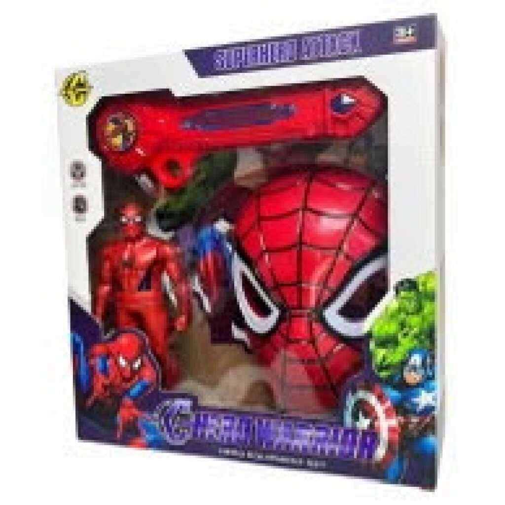 Set Supererou Spider-Man cu masca figurina si accesoriu extensibil cu lumini si muzica