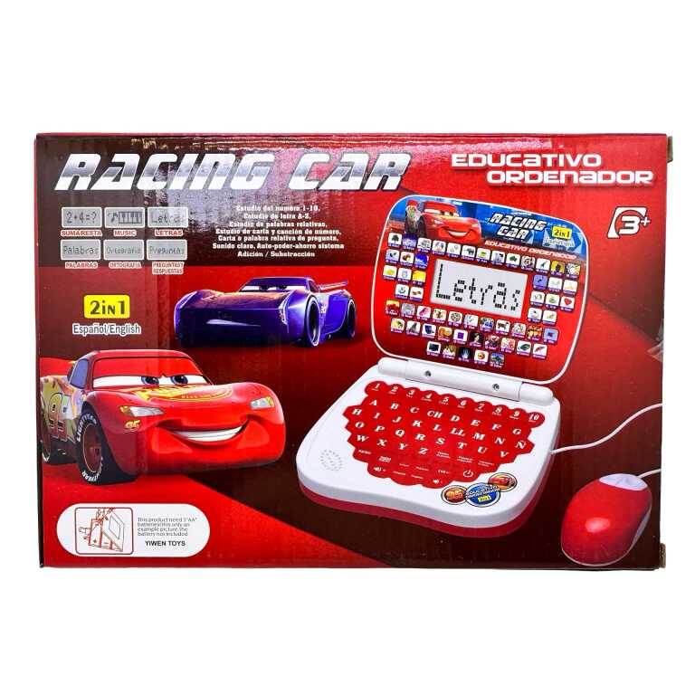 Laptop educational pentru copii Fulger Mcqueen Racing Car Cars cu mouse 2 limbi muzica si activitati interactive