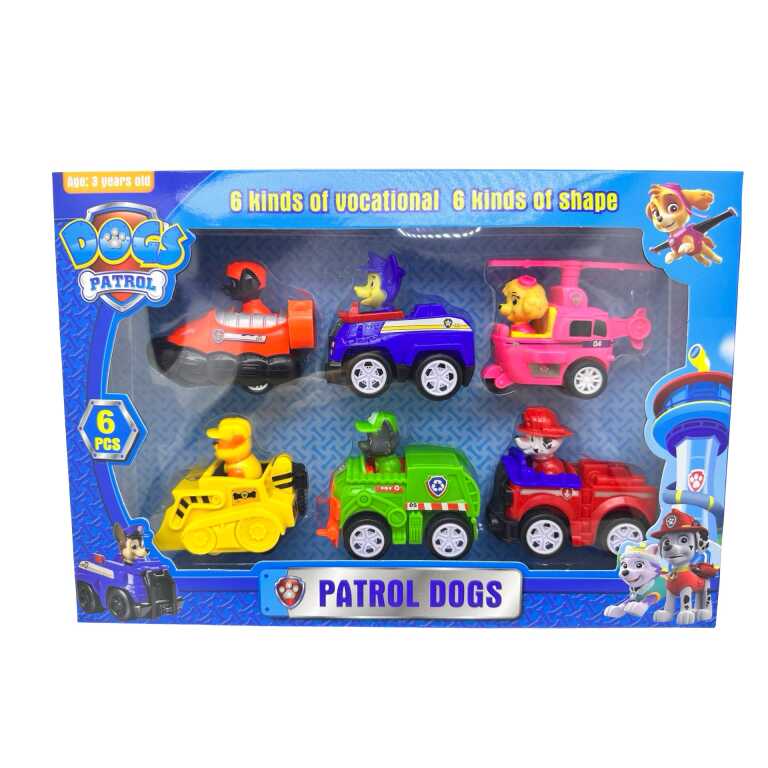 Set 6 mașinuțe Paw Patrol de jucărie cu cățeluși și vehicule de intervenție