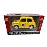 Macheta Mini Cooper galben metal cu sunete lumini si usi care se deschid