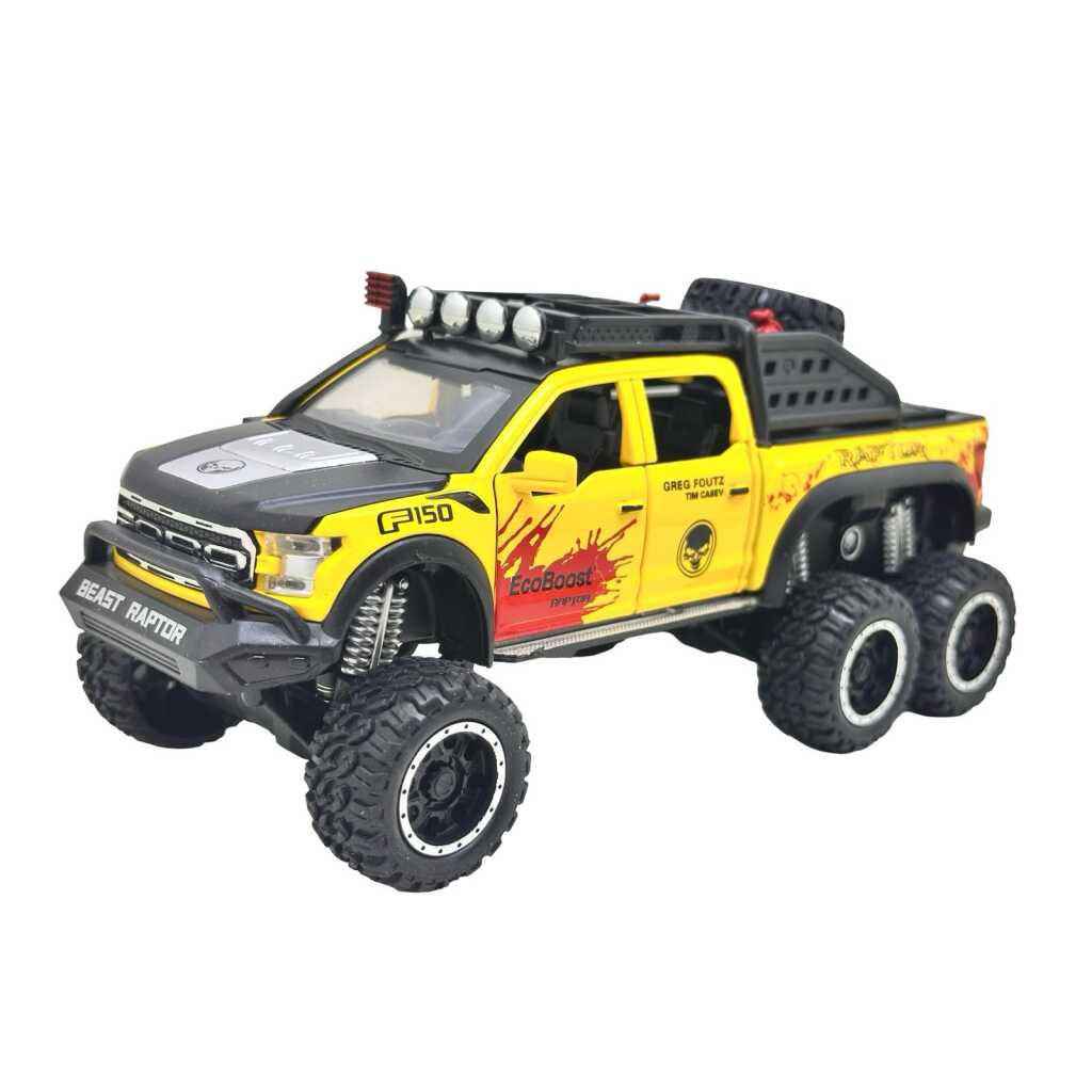 Macheta Ford F150 Raptor galbenă 6x6 scară 1:28