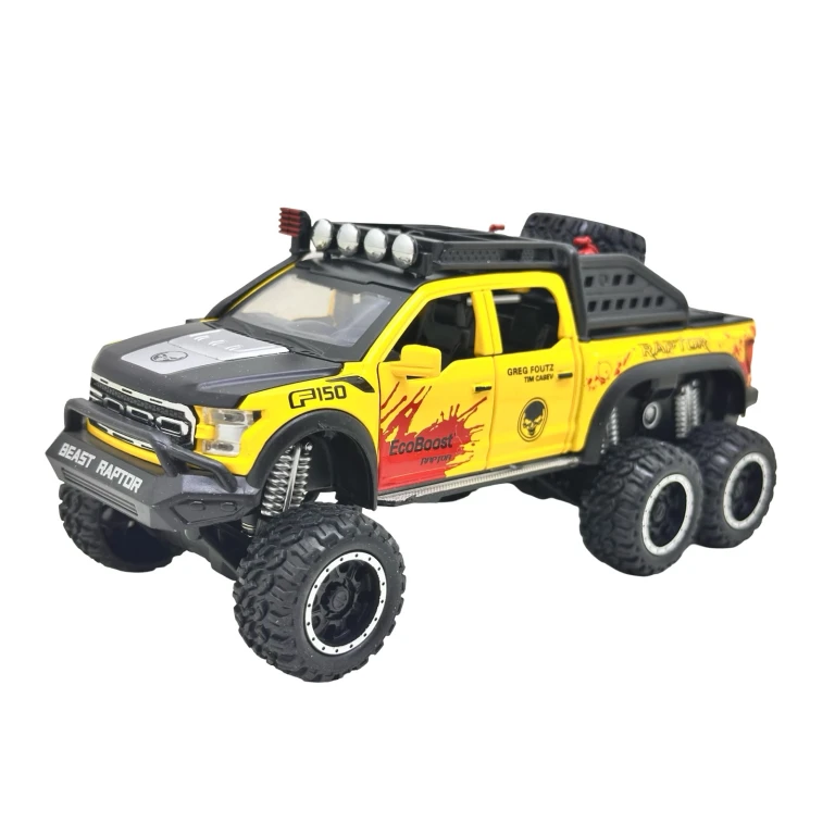 Macheta Ford F150 Raptor galbenă 6x6 scară 1:28