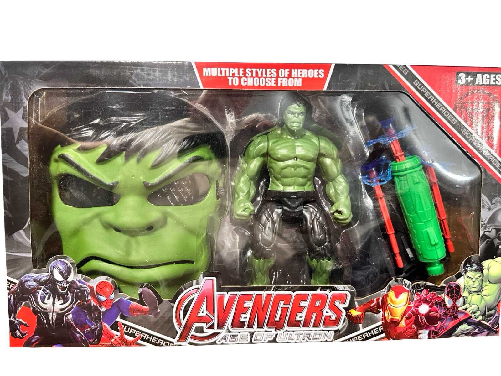 WhatsApp Image 2026-10-01 at 13.24.18 Set Hulk cu figurina masca si lansator cu sageti din cauciuc si burete