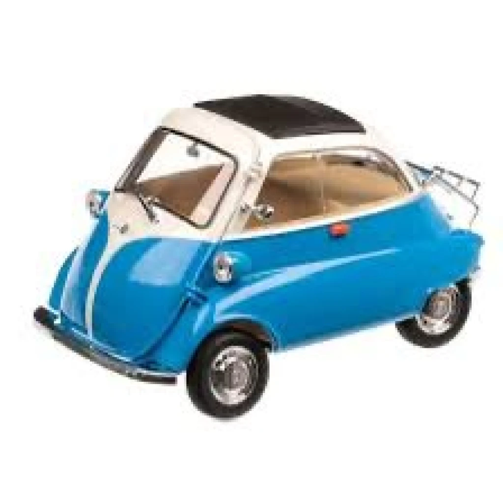 Macheta metal BMW Isetta albastra Welly 1:18 deschide usile
