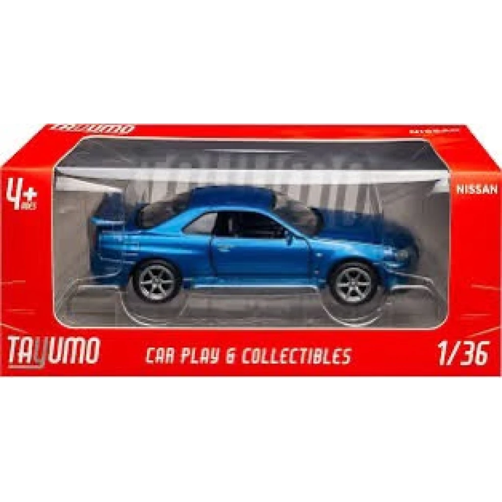 Macheta Nissan Skyline GT-R R34 albastra 1:36 Tayumo