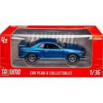 Macheta Nissan Skyline GT-R R34 albastra 1:36 Tayumo