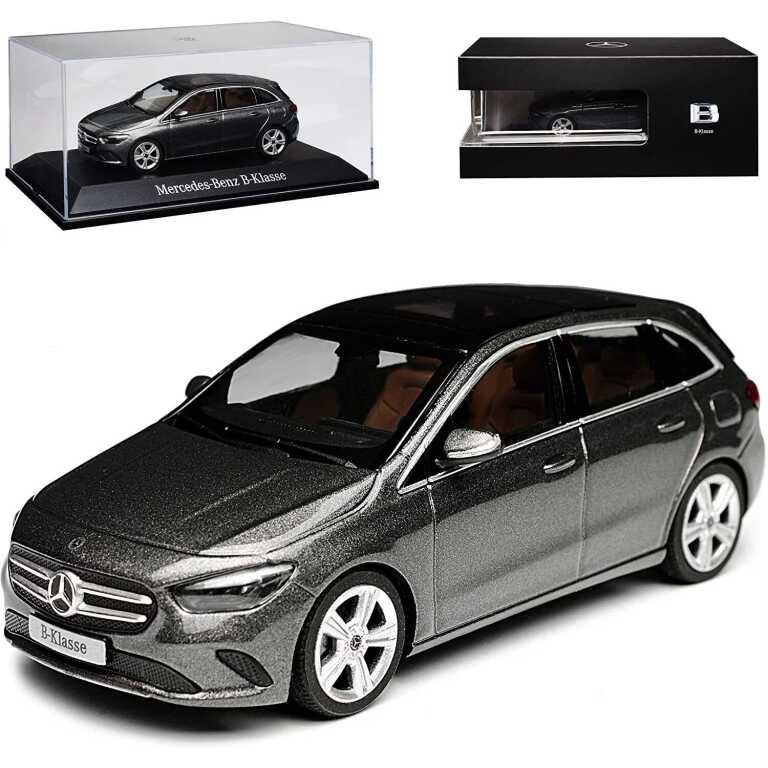 Machetă Mercedes-Benz B-Class gri metalizat cu vitrină de colecție 1:43
