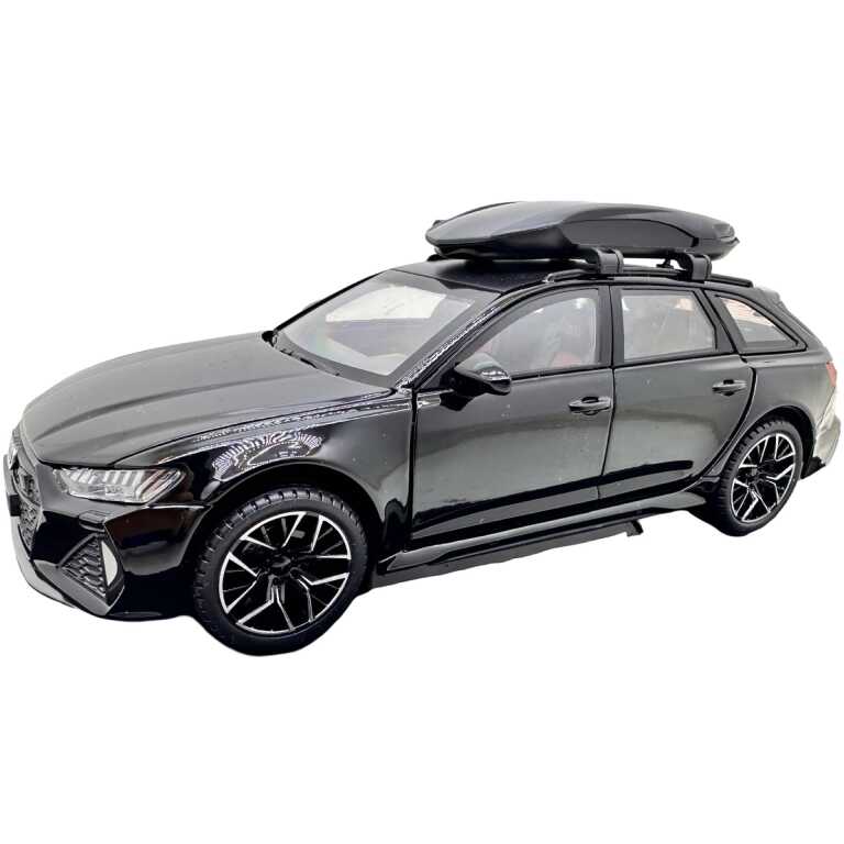 Macheta metalica Audi RS6 Avant Quattro neagra scara 1:24 cu lumini sunete si cutie portbagaj