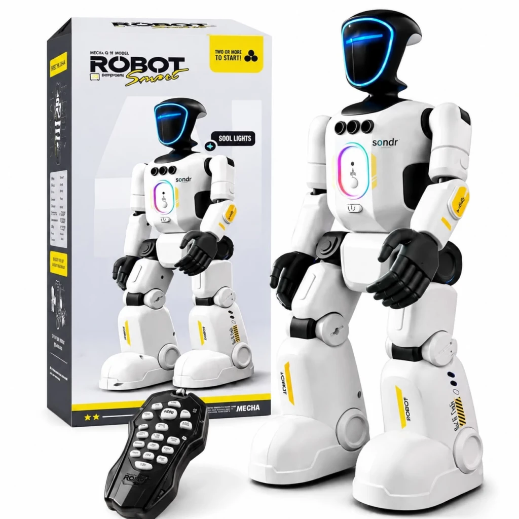 Robot inteligent Bionic Smart cu telecomanda lumini LED sunete si miscari interactive alb