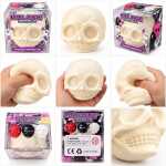 Jucarie antistres Squishy Craniu Skull Crunchy moale si elastic 3 culori Halloween - imagine 2